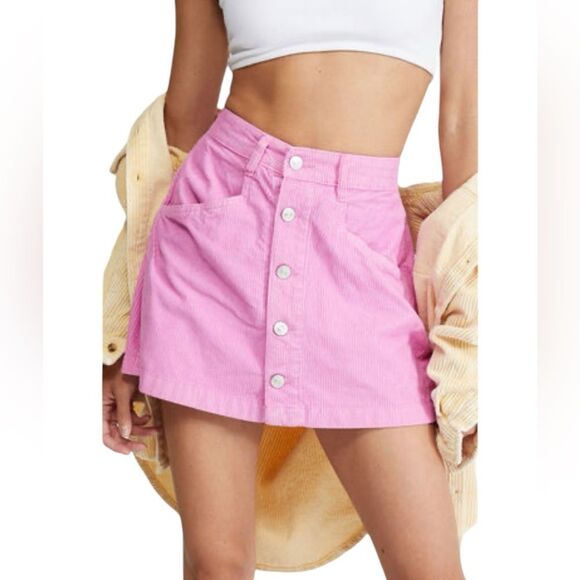 Free People Ray Cord Mini Skirt Bubblegum Pink Womens Size 4 NWOT - Picture 1 of 13